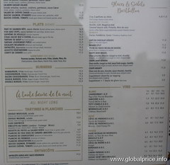 Food prices in Paris restaurants, wine, coffee with alcohol